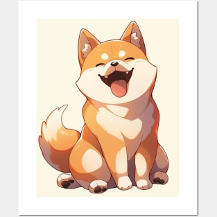 Shiba Inu Kawaii Anime Happy Smiling Dog: Cute Gift for Dog Lovers Posters and Art